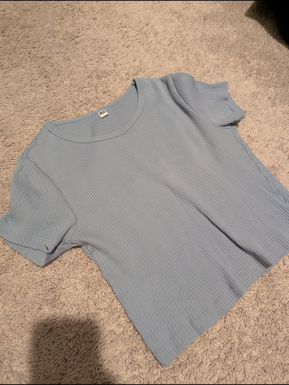 Uniqlo Light Blue Ribbed Short Sleeve Women’s Top